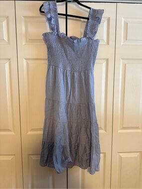 Express Light Blue Ruffle Strap Tiered Sundress